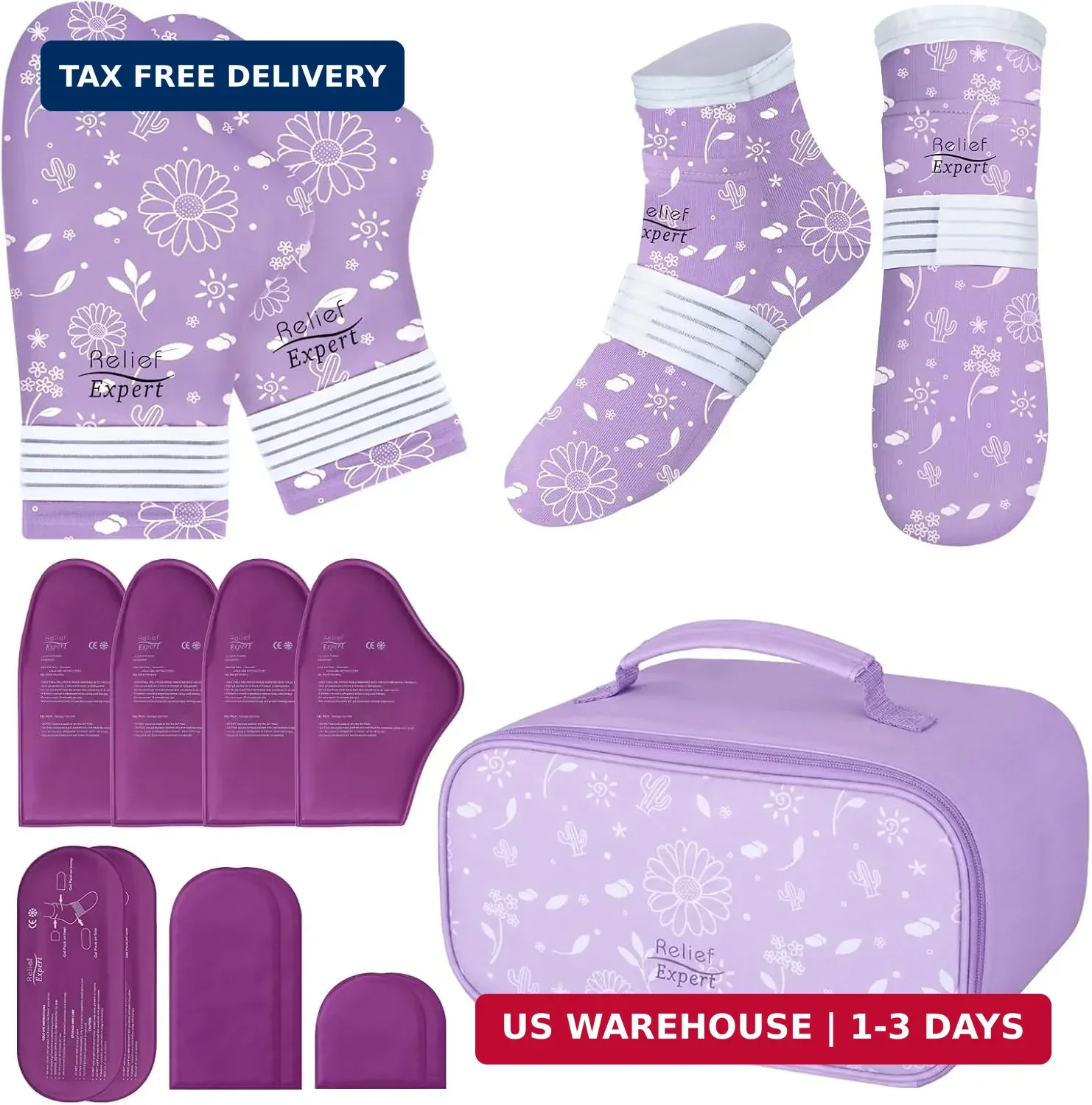 Cold Therapy Socks and Hand Ice Pack Set,Portable Gel Gloves & Socks with Insula