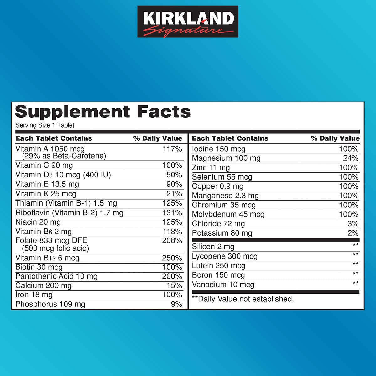 Kirkland Signature Daily Multi Vitamins & Minerals Tablets 2 Pack Each of 500-Co