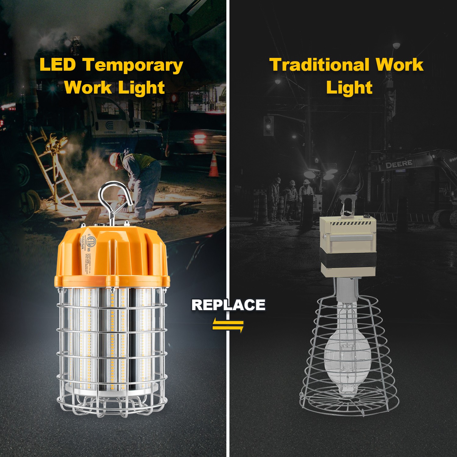 150 Watt LED Temporary Lights Plug-n-Play 5000K Hanging Construction Lightings