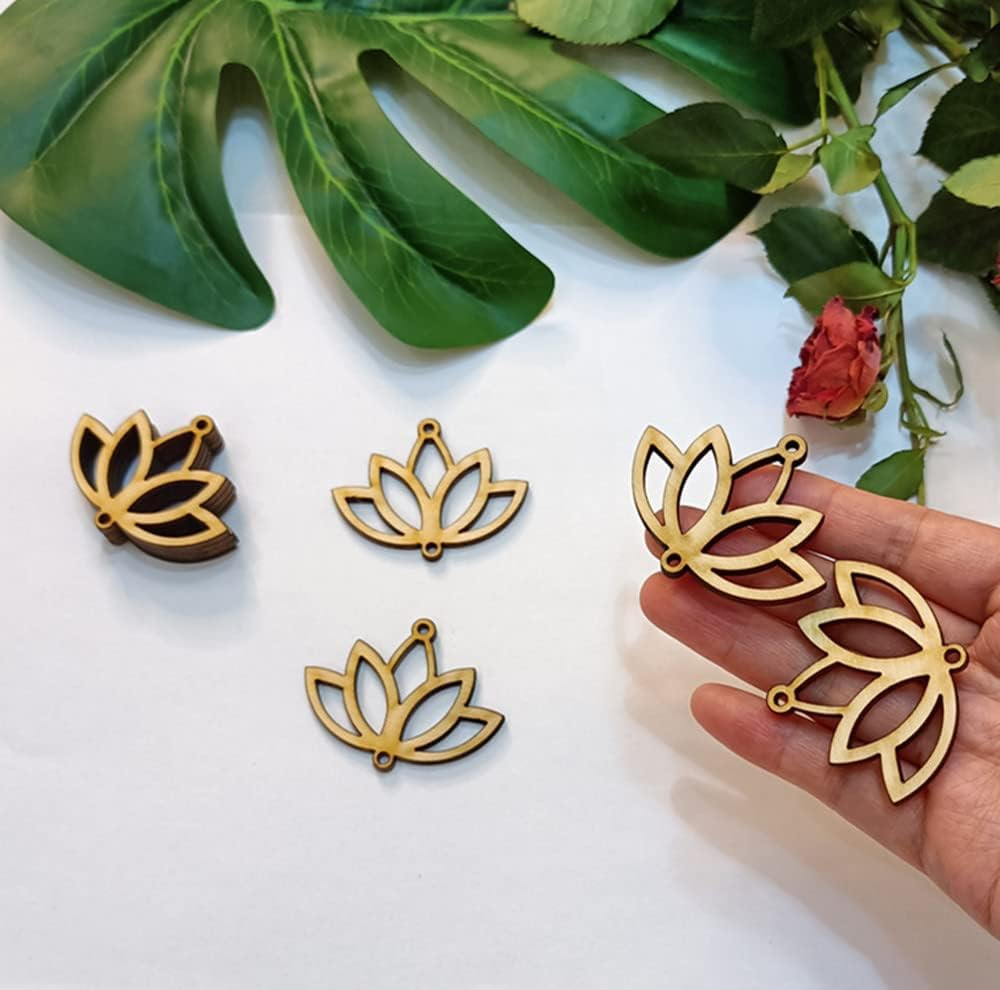 30Pcs of Lotus Shape Cutout Wood Earrings Blanks,Diy Unfinished Laser Cut Crafts