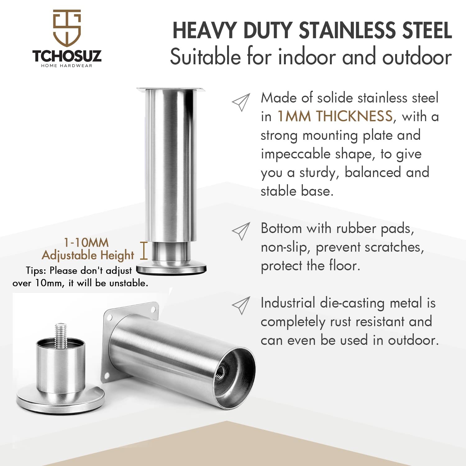 TCHOSUZ 8 Inch Heavy Duty Mental Furniture Legs, 4 Pack 20 cm Stainless Steel...