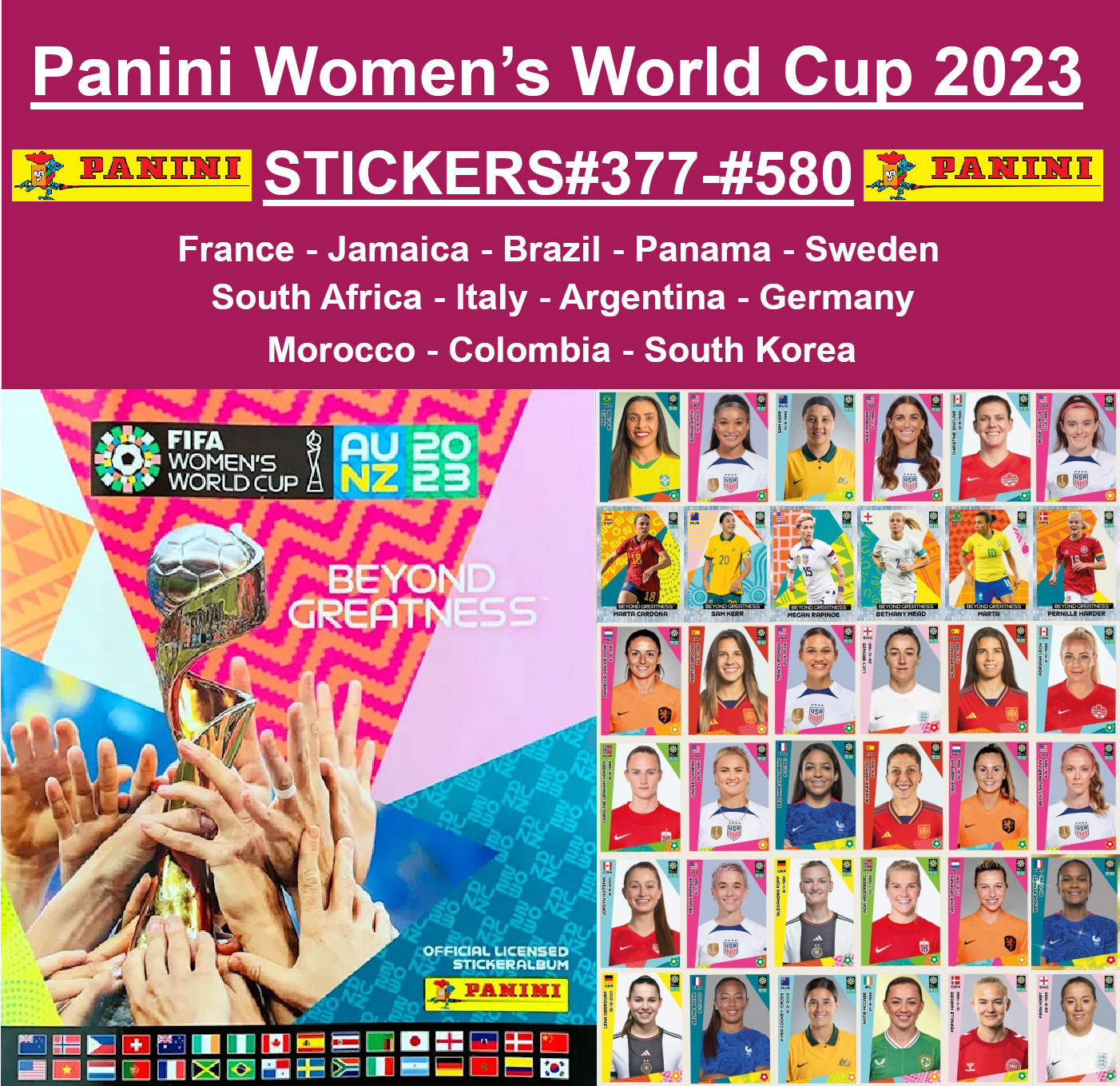 ** USA Seller **  Panini FIFA Women's World Cup 2023  - Stickers #377-#580