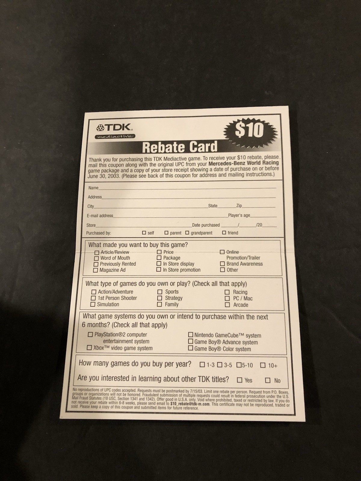 tdk mediactive registration card insert Only