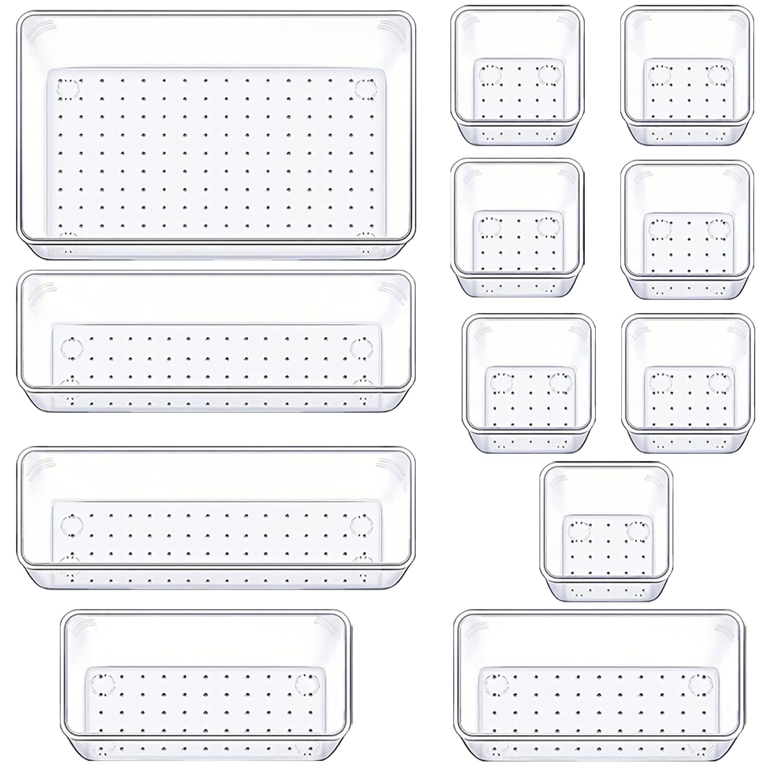 Drawer Organizers Set of 12, 4 Sizes Clear Plastic Drawer Organizers and Stor...