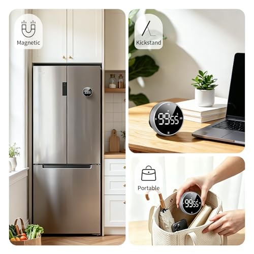 Digital Kitchen Timer, Magnetic, Large LED Display, Countdown/Count Up, 3 Preset