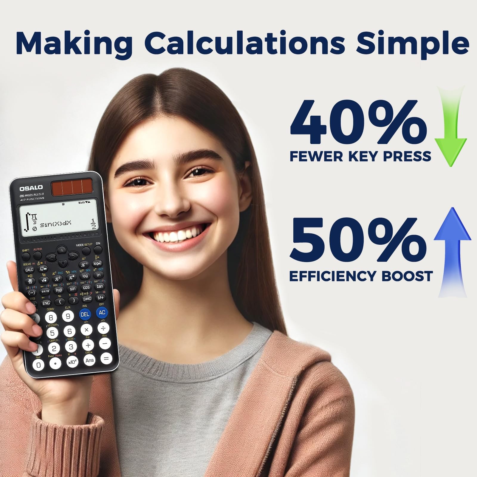 Scientific Calculator 417 Function 2 Line Display Solar Battery Black