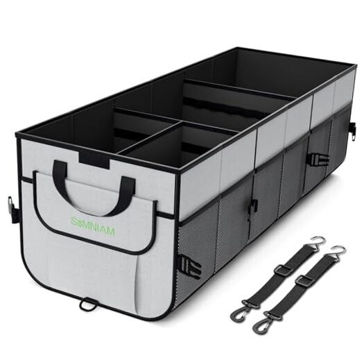 Car Trunk Organizer with Insulated Grocery Bag- 110L High X-Large Grey