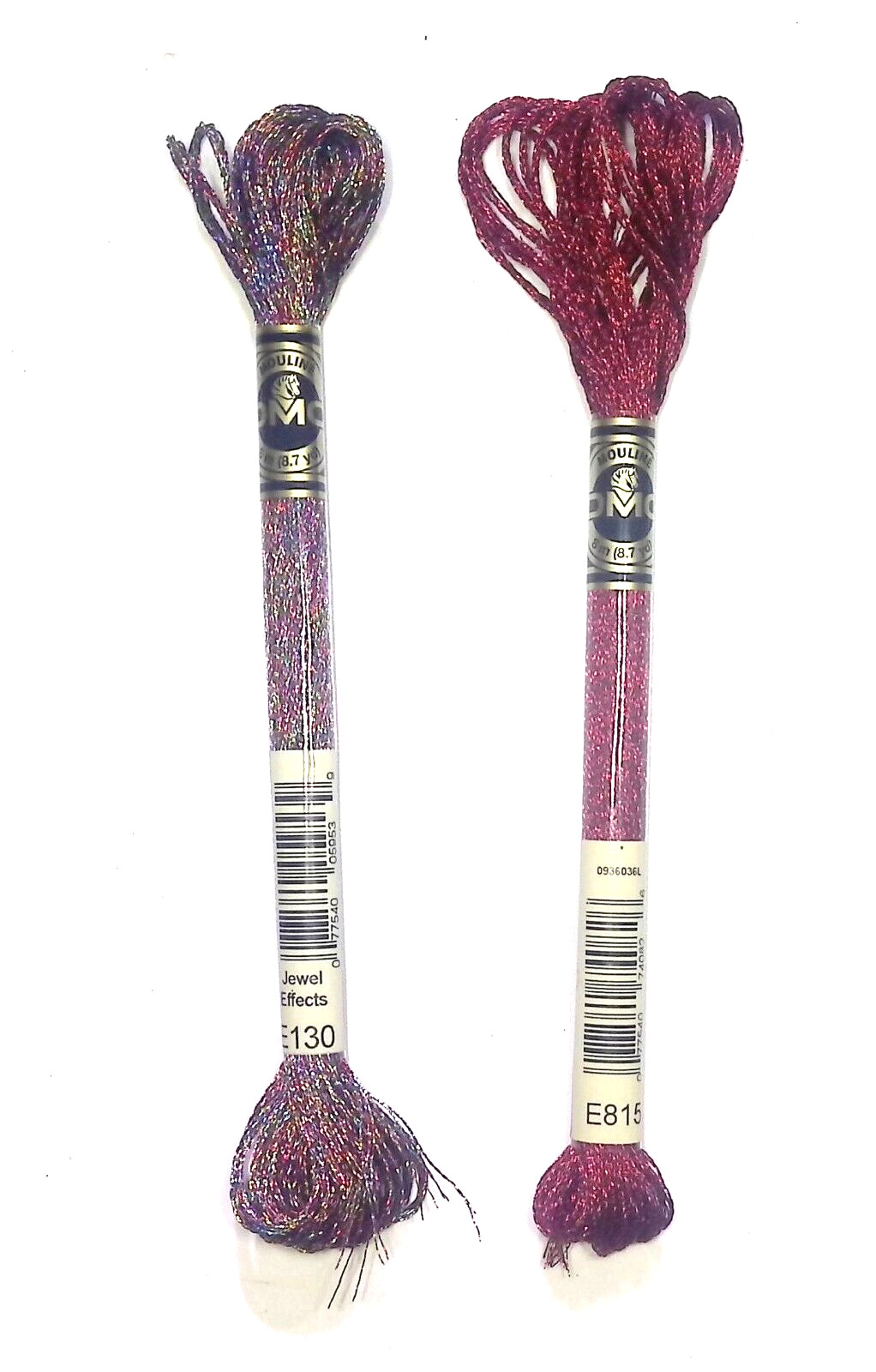 VINTAGE DMC JEWEL EFFECTS FLOSS LOT OF 2 EMBROIDERY SKEINS MULTICOLOR, RED