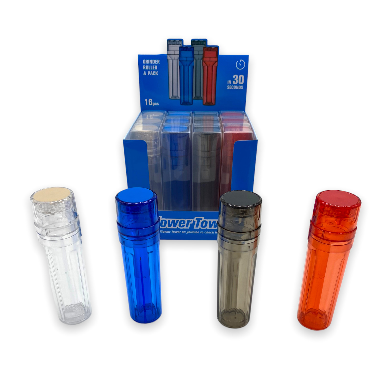 FLOWER TOWER GRINDER ROLLER PACK , PRE ROLL CONE FILLING & STORAGE MACHINE 16pcs
