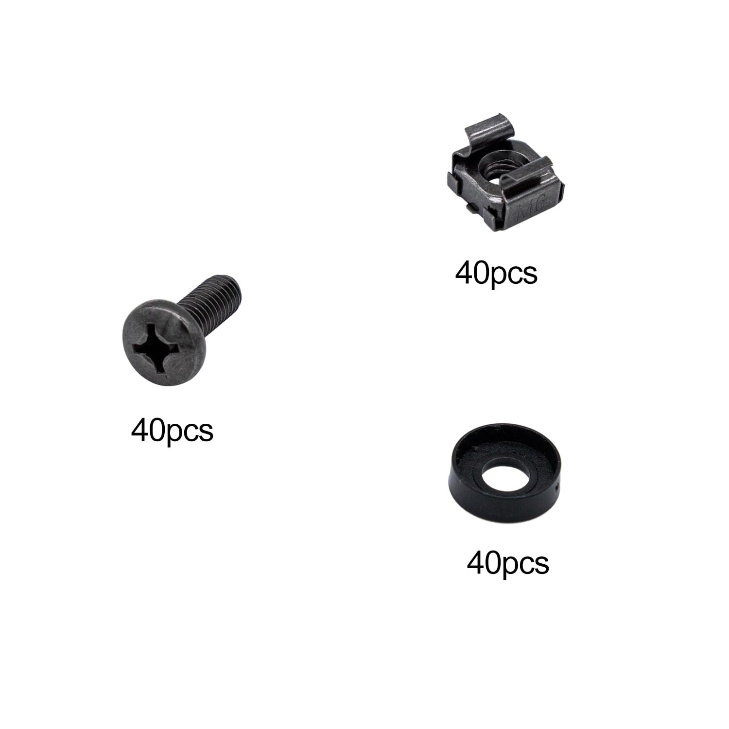 WEAXIO 40 Pack M6x16mm Rack Mount Cage Nuts & Screws & Washers for Rack Mount...