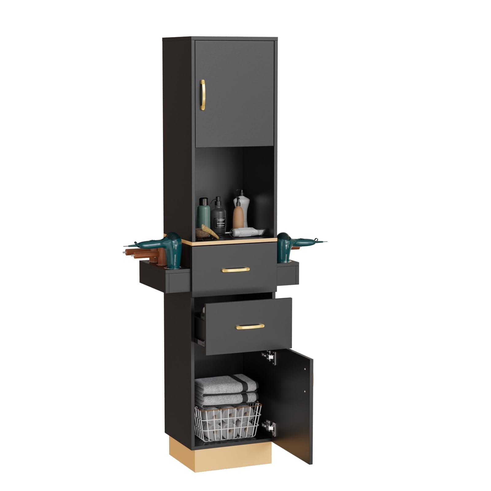 Hair Styling Barber Station with Drawers/ 6 Hair Dryer Holders for Hair Styling