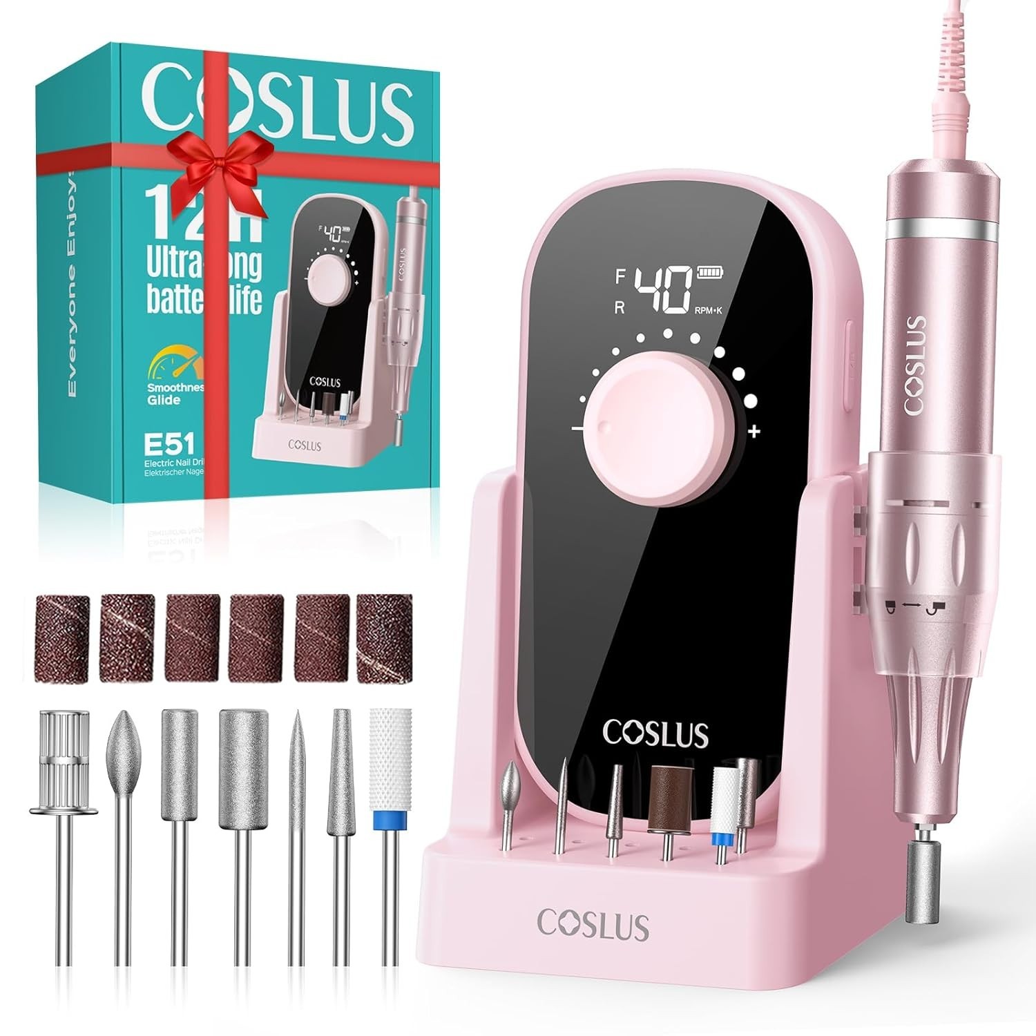 Electric Nail Drill Professional: 40000 RPM Rechargeable Nail File with Stand fo
