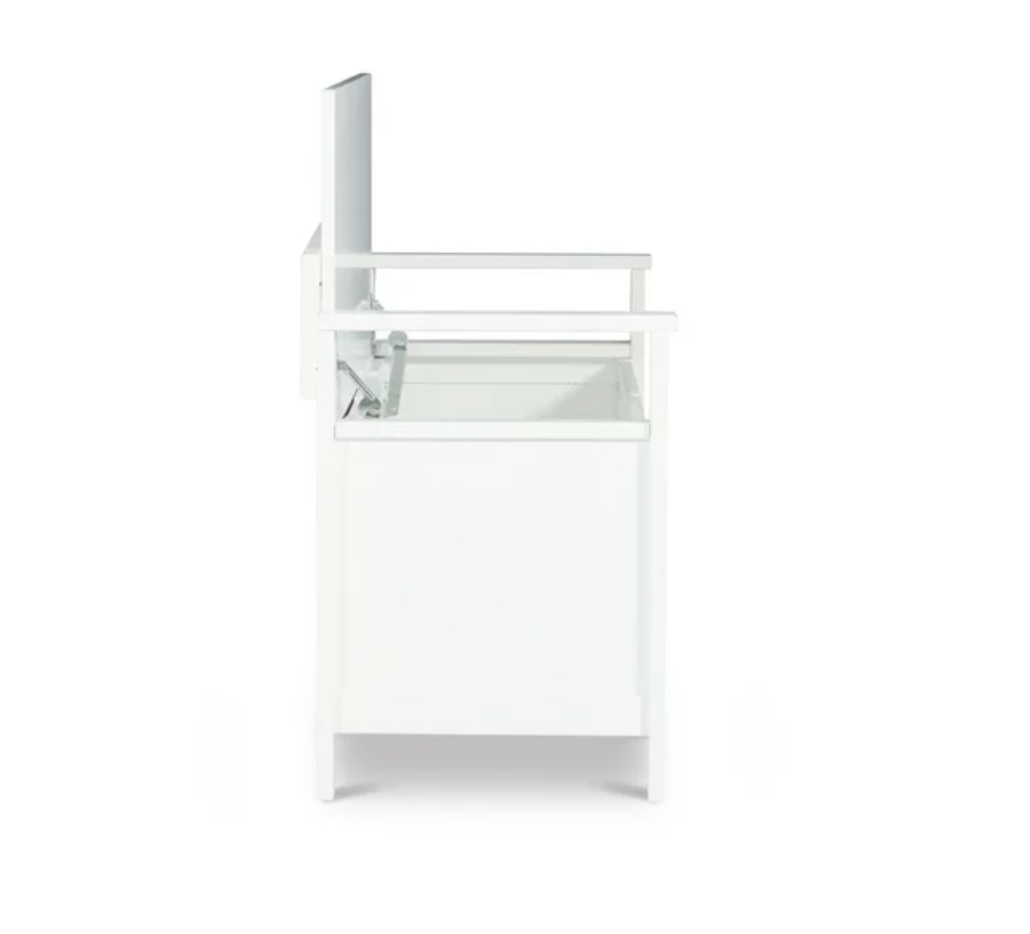Large White Wooden Storage Bench w/ Back Hinged Lid Entryway Mud Room Bedroom