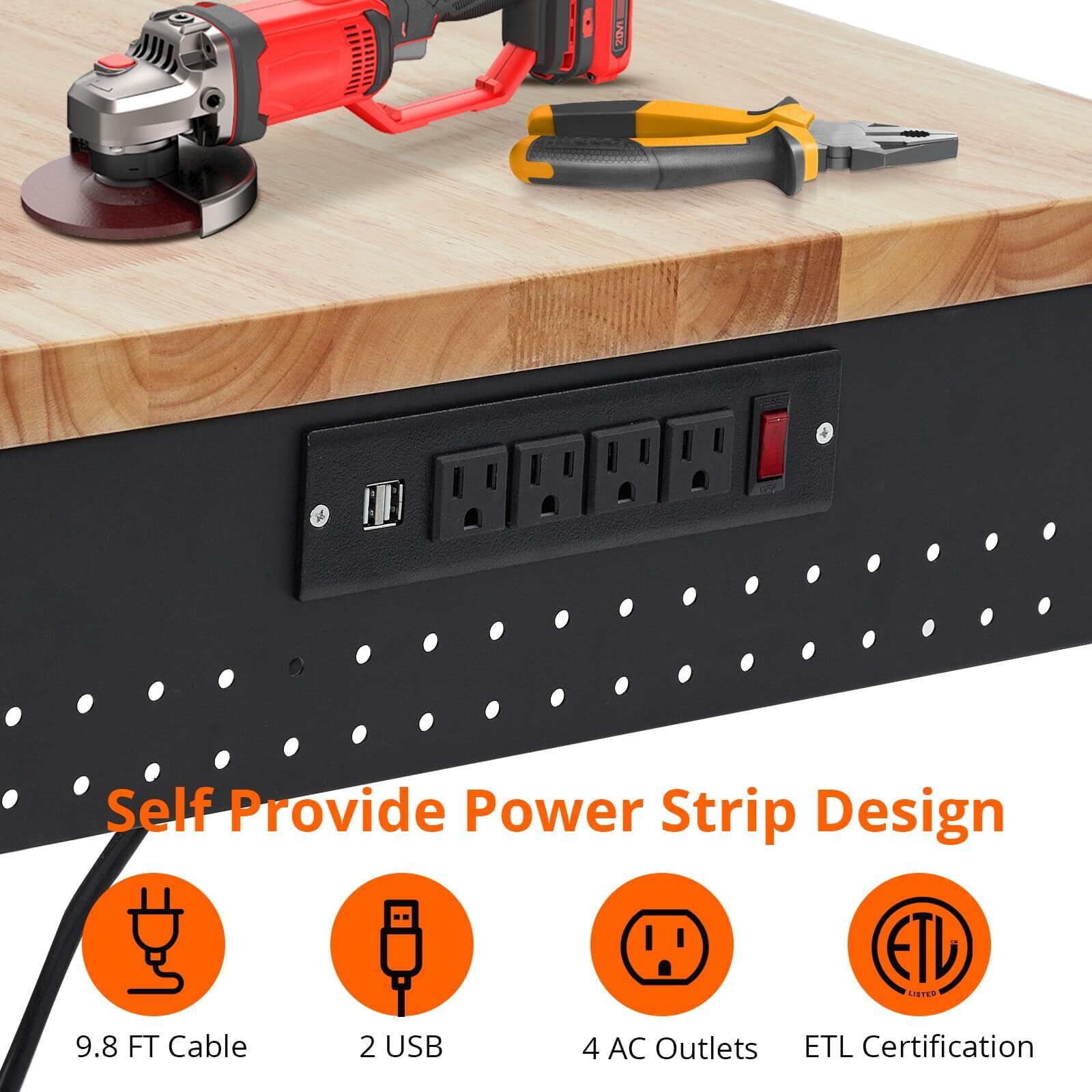 48"Adjustable Workbench Heavy Duty Work Bench ,Garage Worktable w/Power Outlet