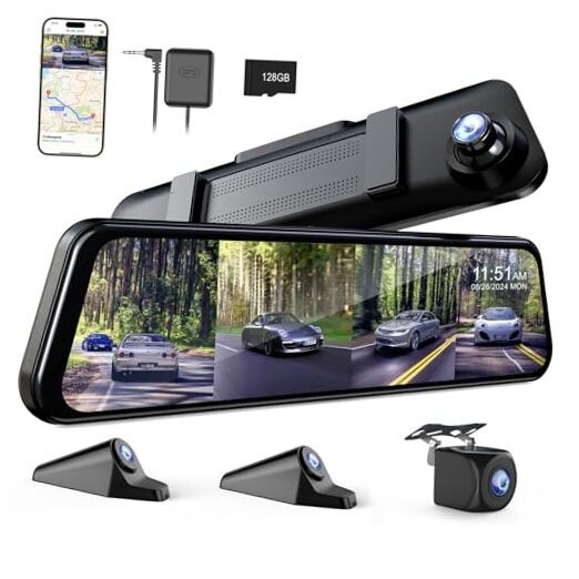 360 Degree View 4 Channel Mirror Dash Cam Detached Camera for Cars，Dash Cam