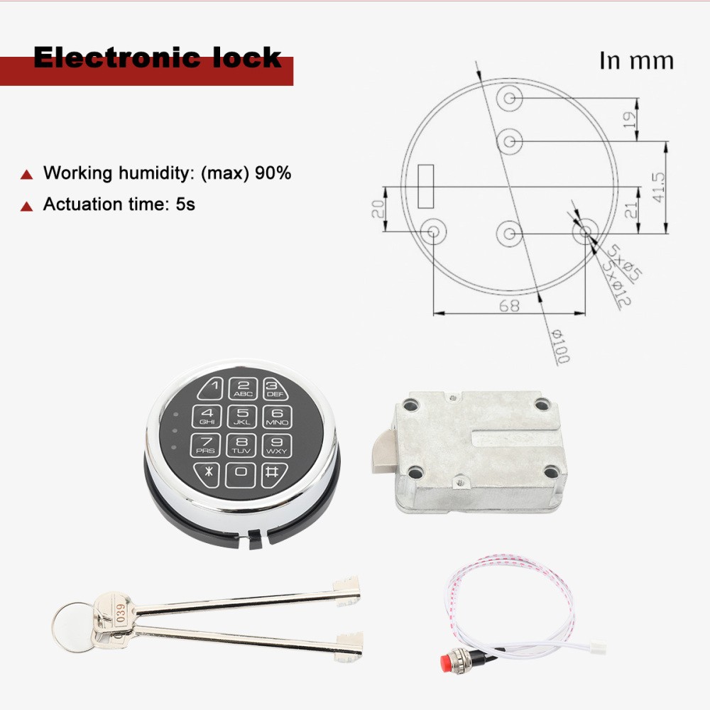 Gun Safe Lock Replacement Chrome Keypad Safe Electronic Lock Solenoid 2 Key