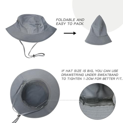 BOTVELA Men Cotton Bucket Hats Foldable Outdoor Sun Hat Unisex 7 1/8-7 1/4 Grey