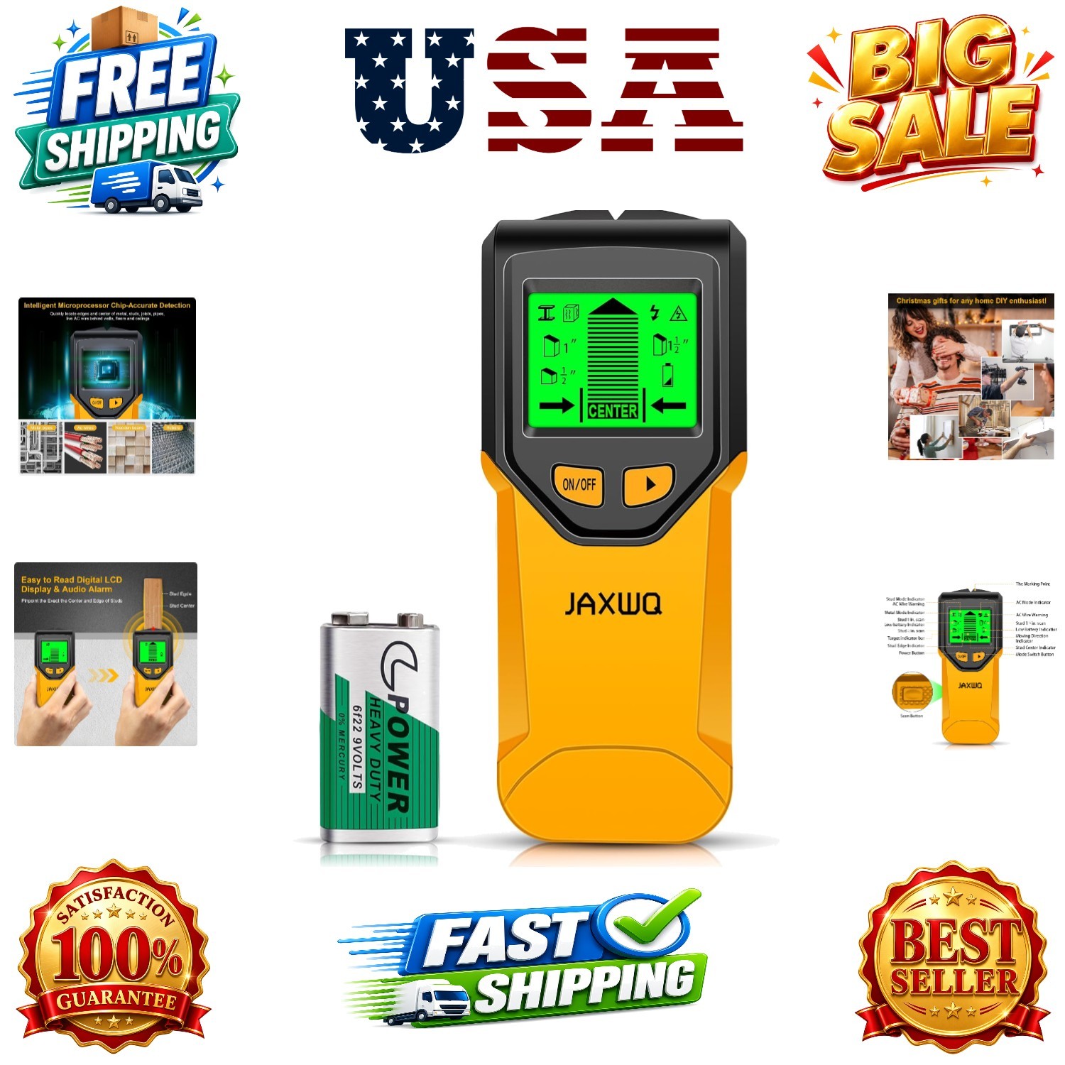 Stud Finder Wall Scanner - 5 in 1 Stud Finder Tool w/Smart Chip and HD LCD Di...