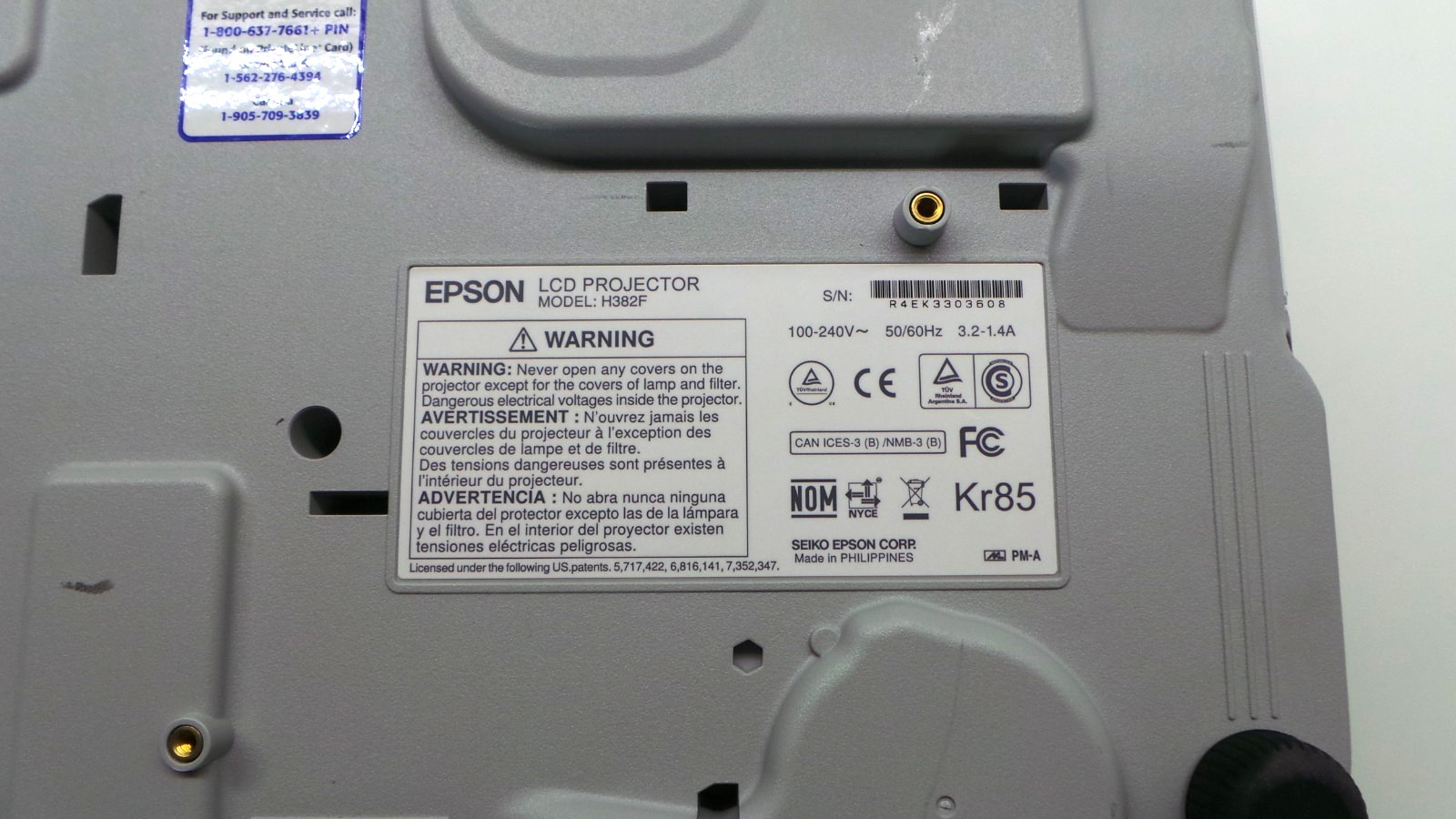 Epson PowerLite 93+ 3LCD Projector H382F - Tested- Power Cord only
