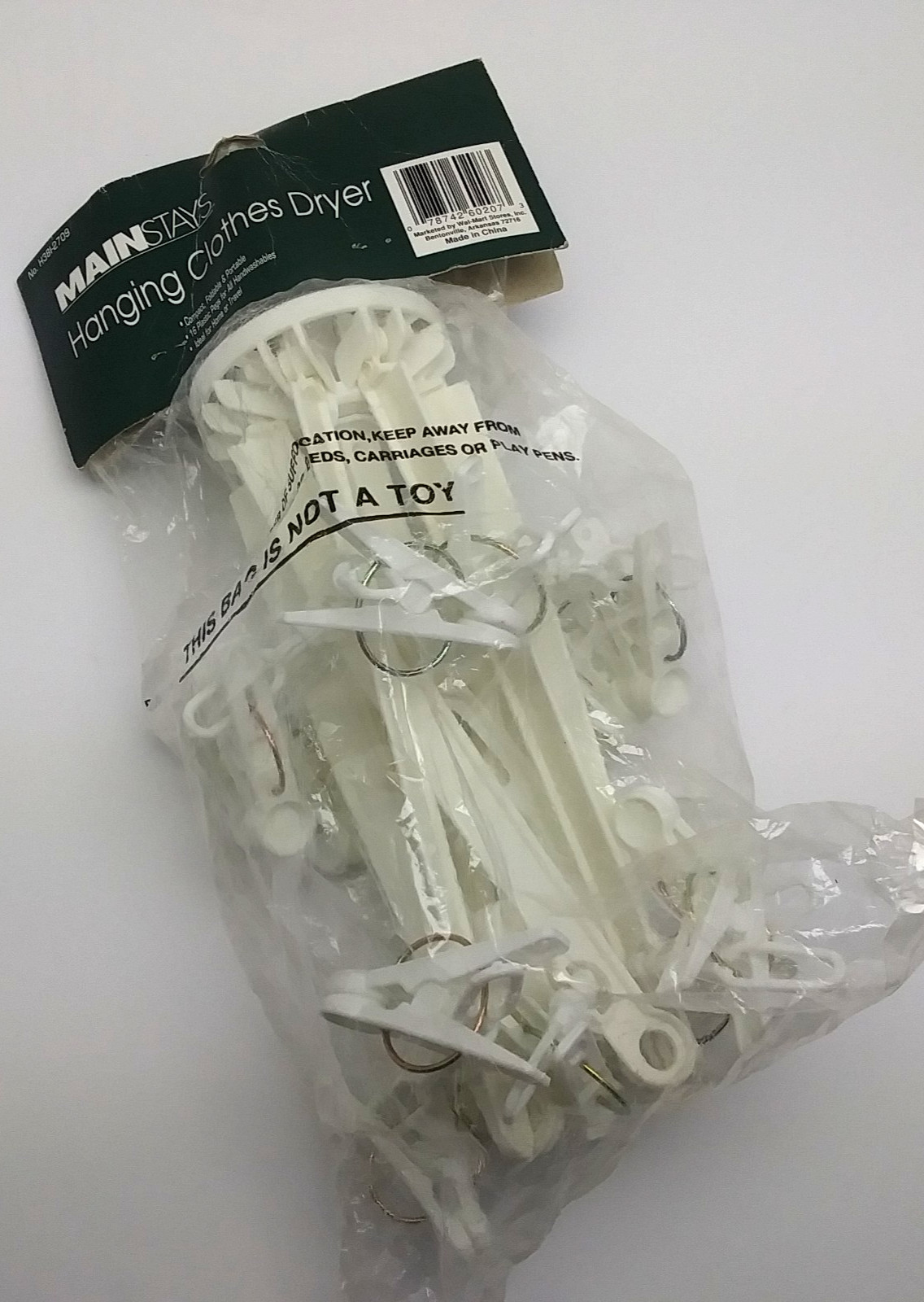 Main Stays Rotating Clothes Drying Rack with 16 Clips Foldable for Laundry White