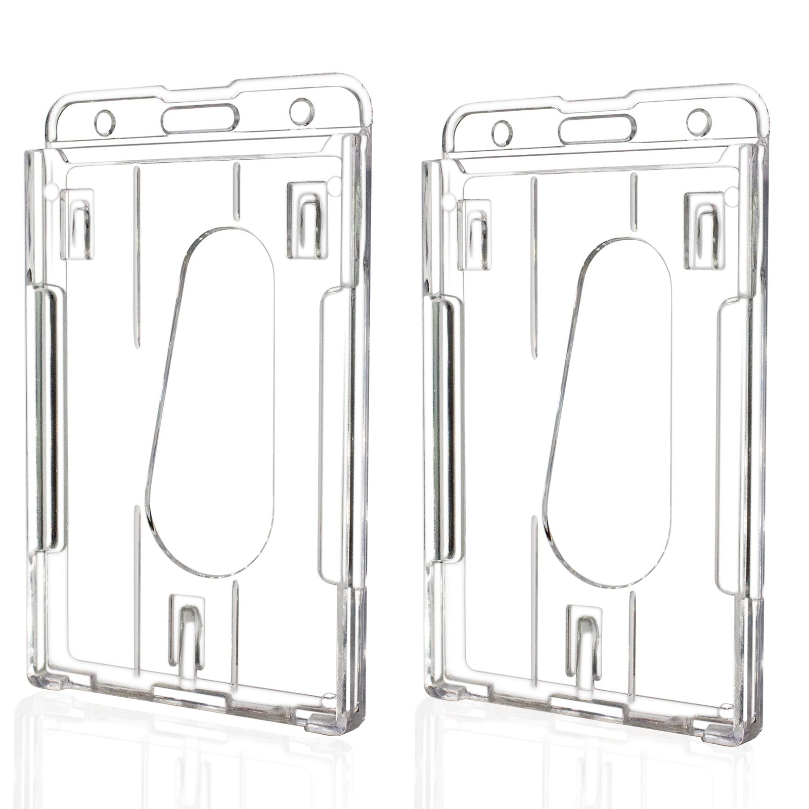 Teskyer Hard Plastic ID Badge Holder Vertical 2 Pack Clear Polycarbonate Holds 2