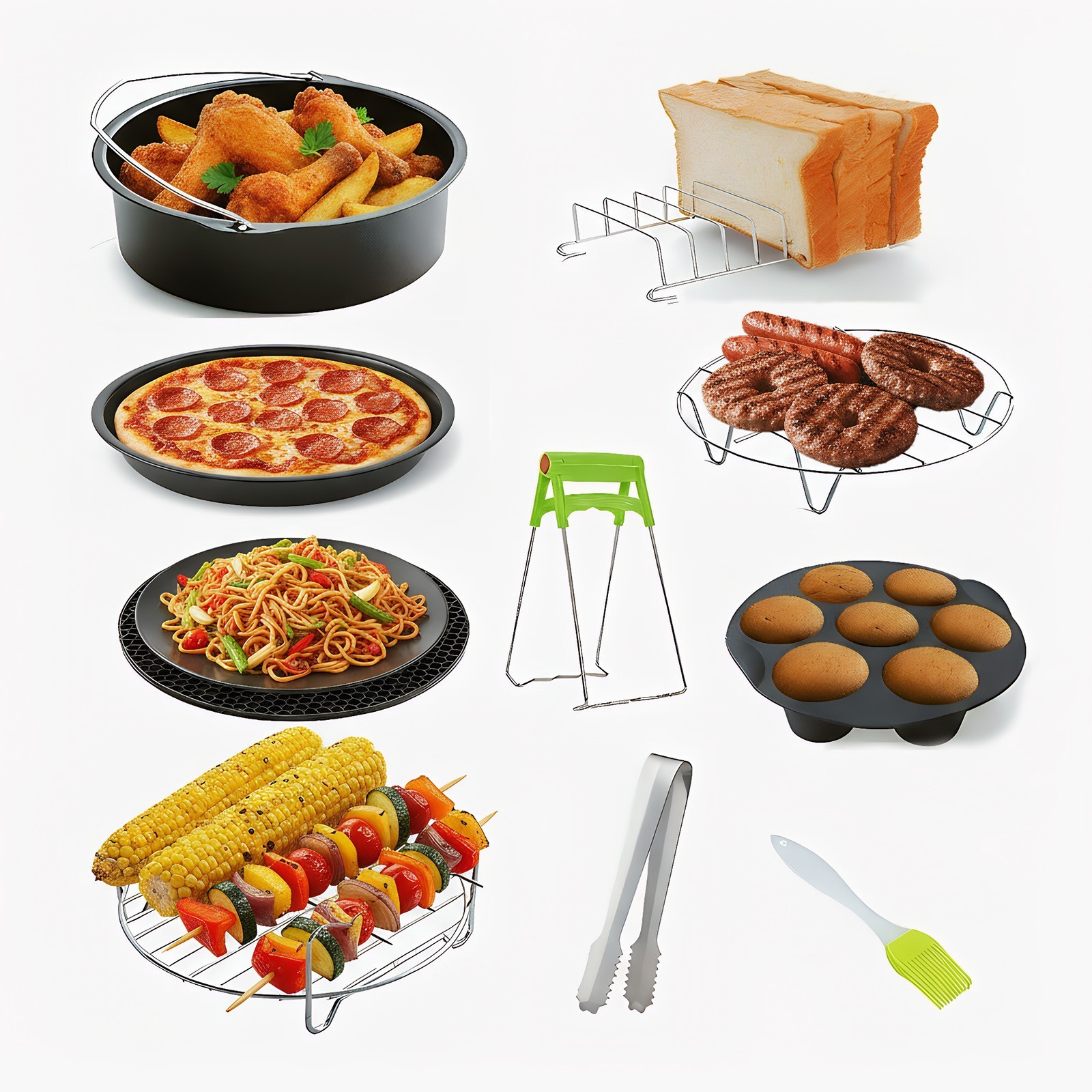 10pcs Air Fryer Accessories Set Baking Basket Pizza Pan Chips Tools for Kitchen