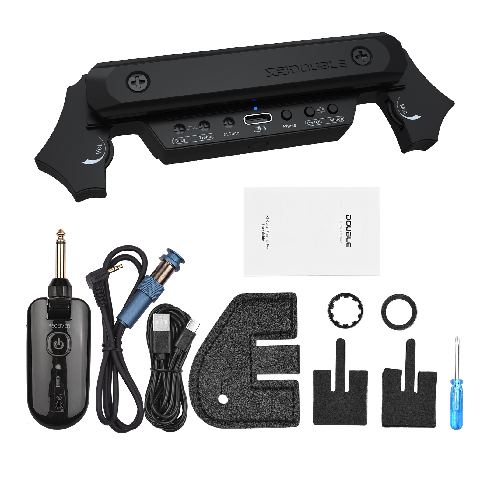 DOUBLE Acoustic Guitar Wireless Pickup Rechargeable Amplifier Soundhole Pickup