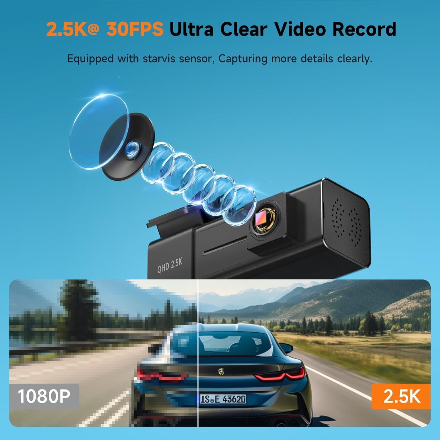 2.5k WiFi Dashcams,Dash Camera with APP, 32 GB SD,Night Vision
