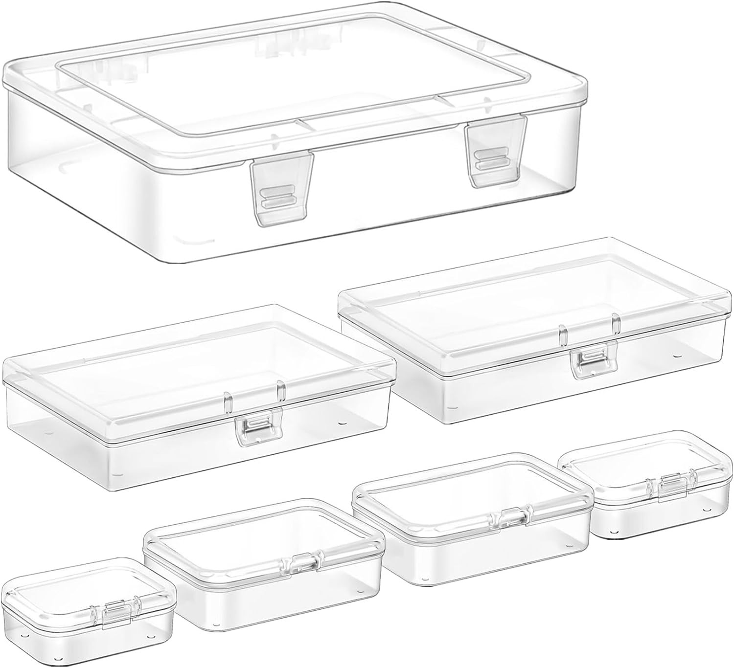 7 Pack Mixed Sizes Rectangular Mini Plastic Containers Clear Plastic Storage