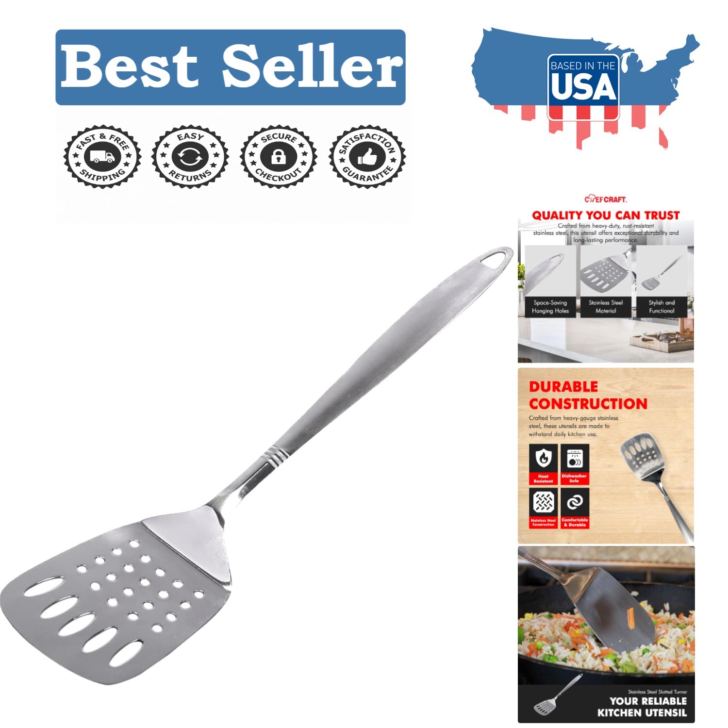 Rust-Resistant Stainless Steel Slotted Turner - Perfect for Events & Parties