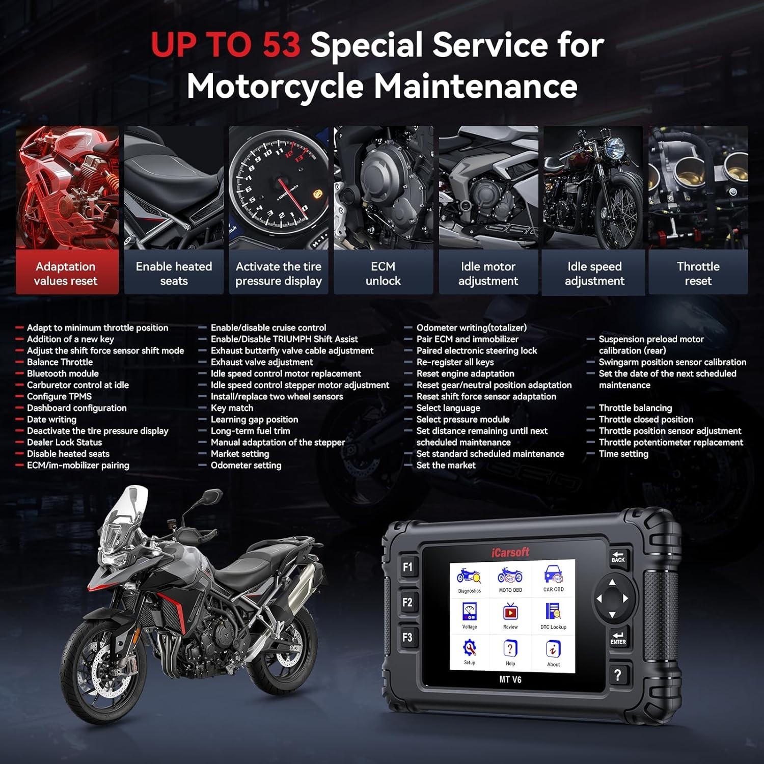 Triumph Motorcycle Diagnostic Tool iCarsoft MT V6 OBD2 Scanner Code Reader UK