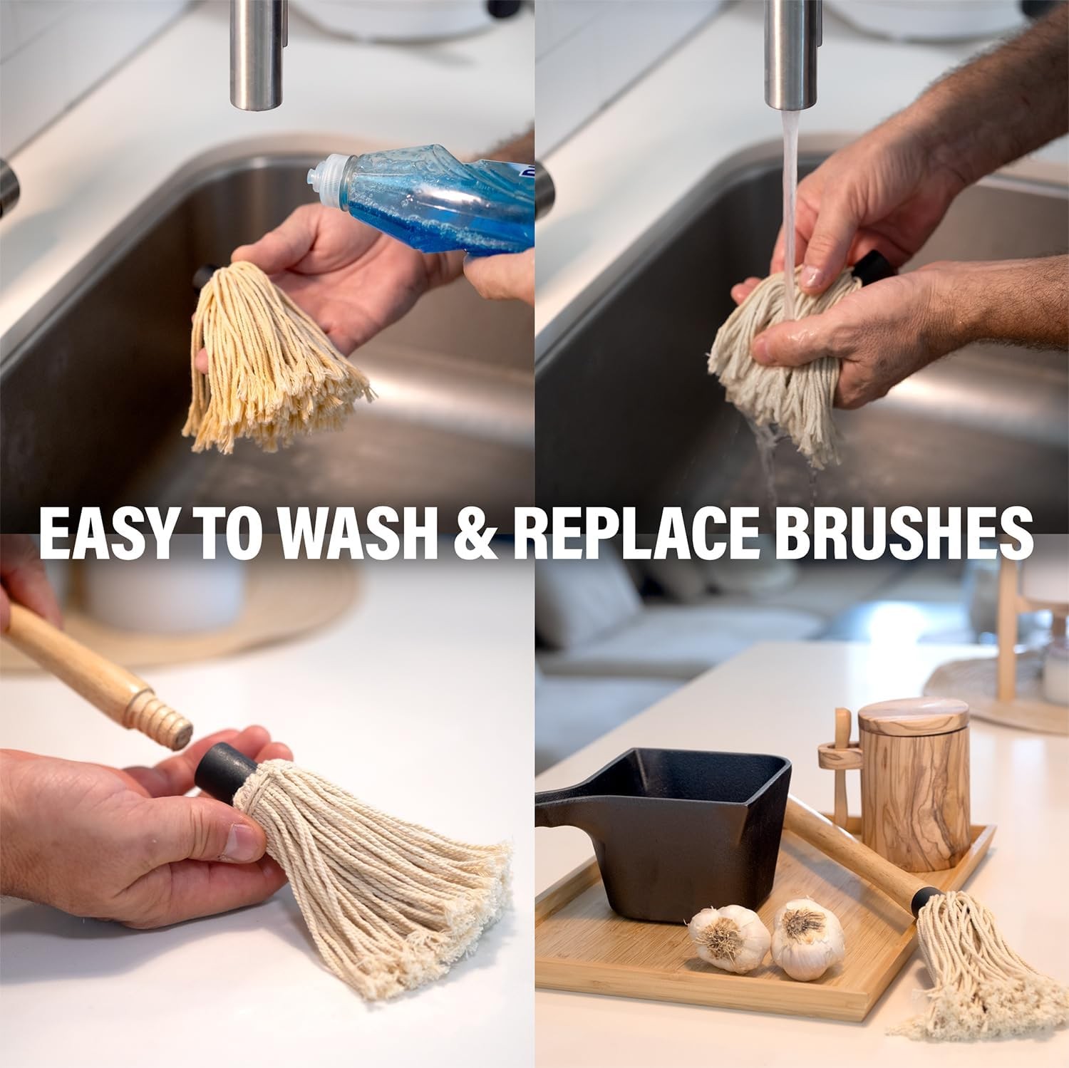 Cast Iron Sauce Pot with BBQ Mop Brush – Small Basting & Mop...