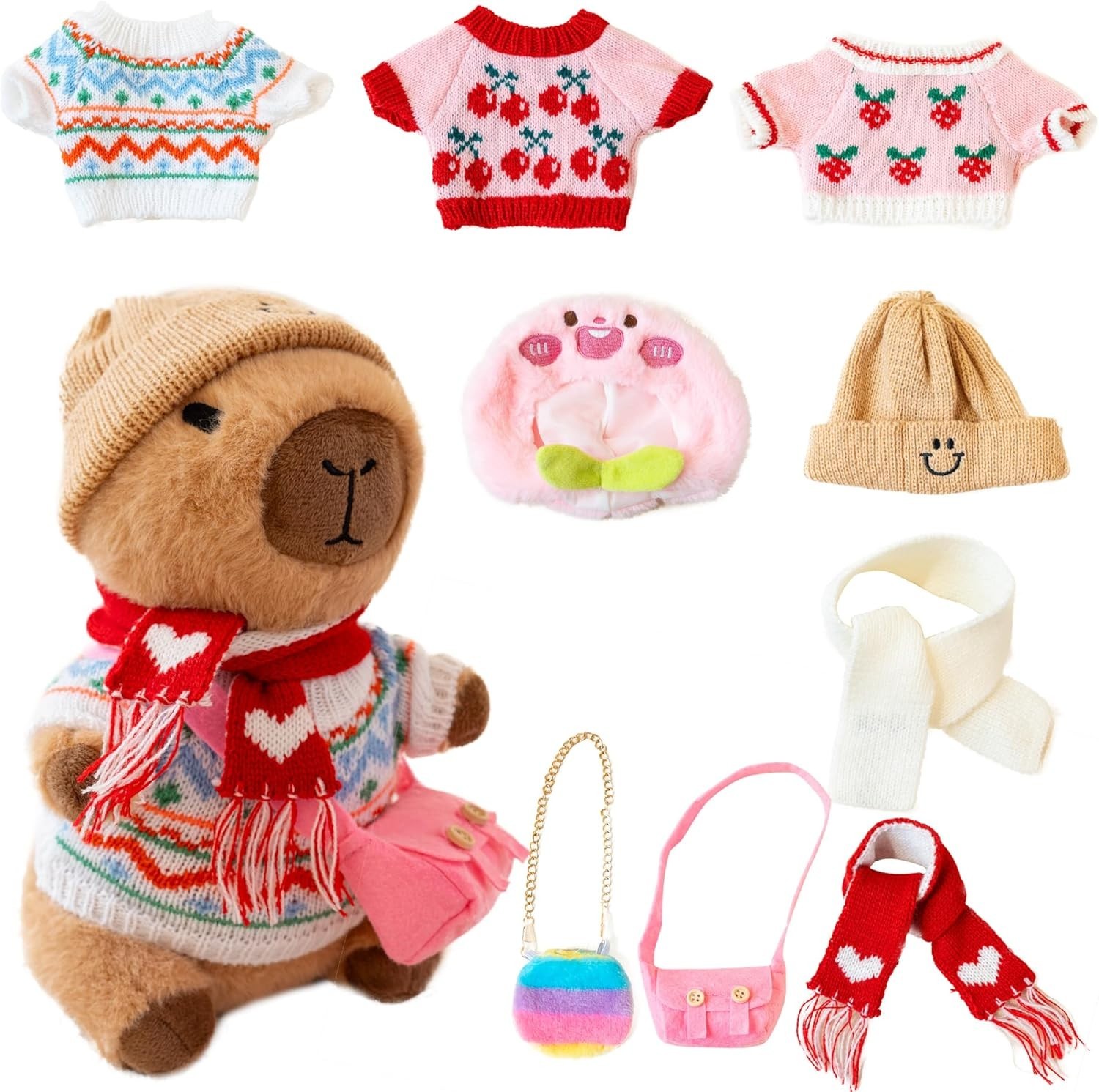 Capybara Plush for Boys Girls Birthday Dress Up Cute Plushies,10 Pcs Set,9 Cloth