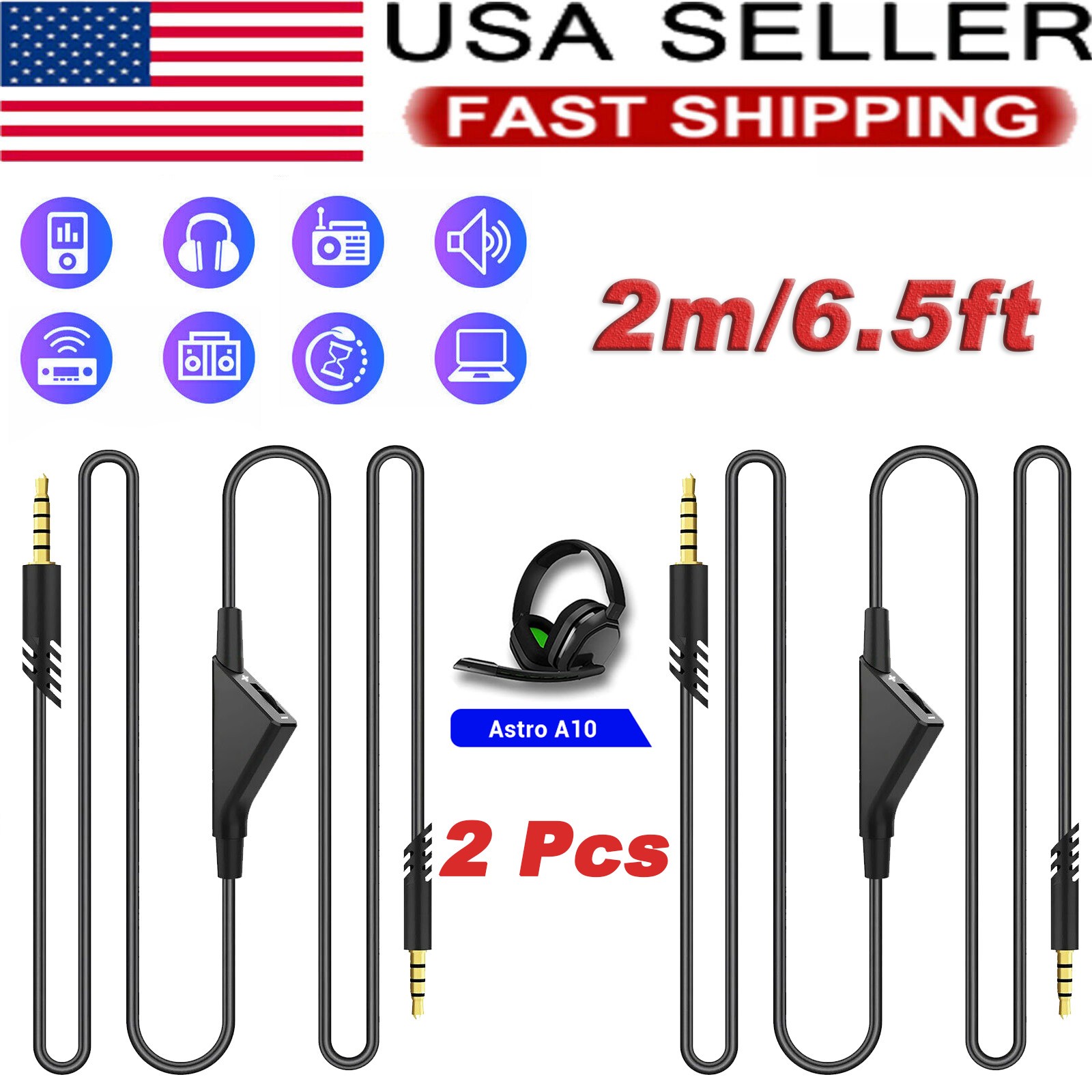 2X Replacement Audio Cable Cord Volume Control for Astro Gaming Headset A10 A40