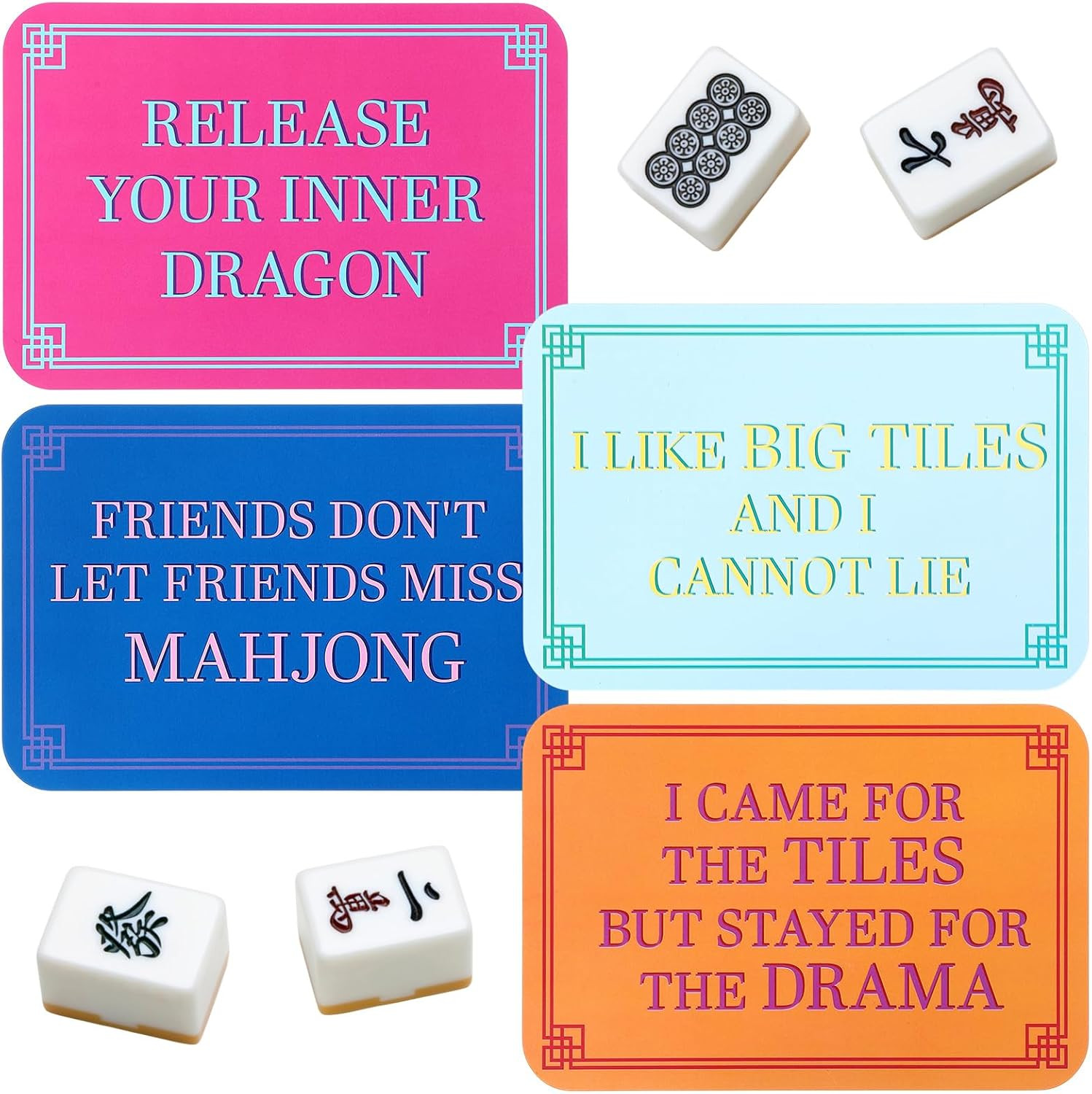 Mahjong Tile Shuffler Set with Traditional Frame and Fun Sayings, 4 Pieces