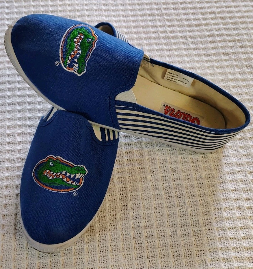 Florida Gators NCAA Blue White Stripes Canvas Shoes Slip On Sz 9 Game Day Chic