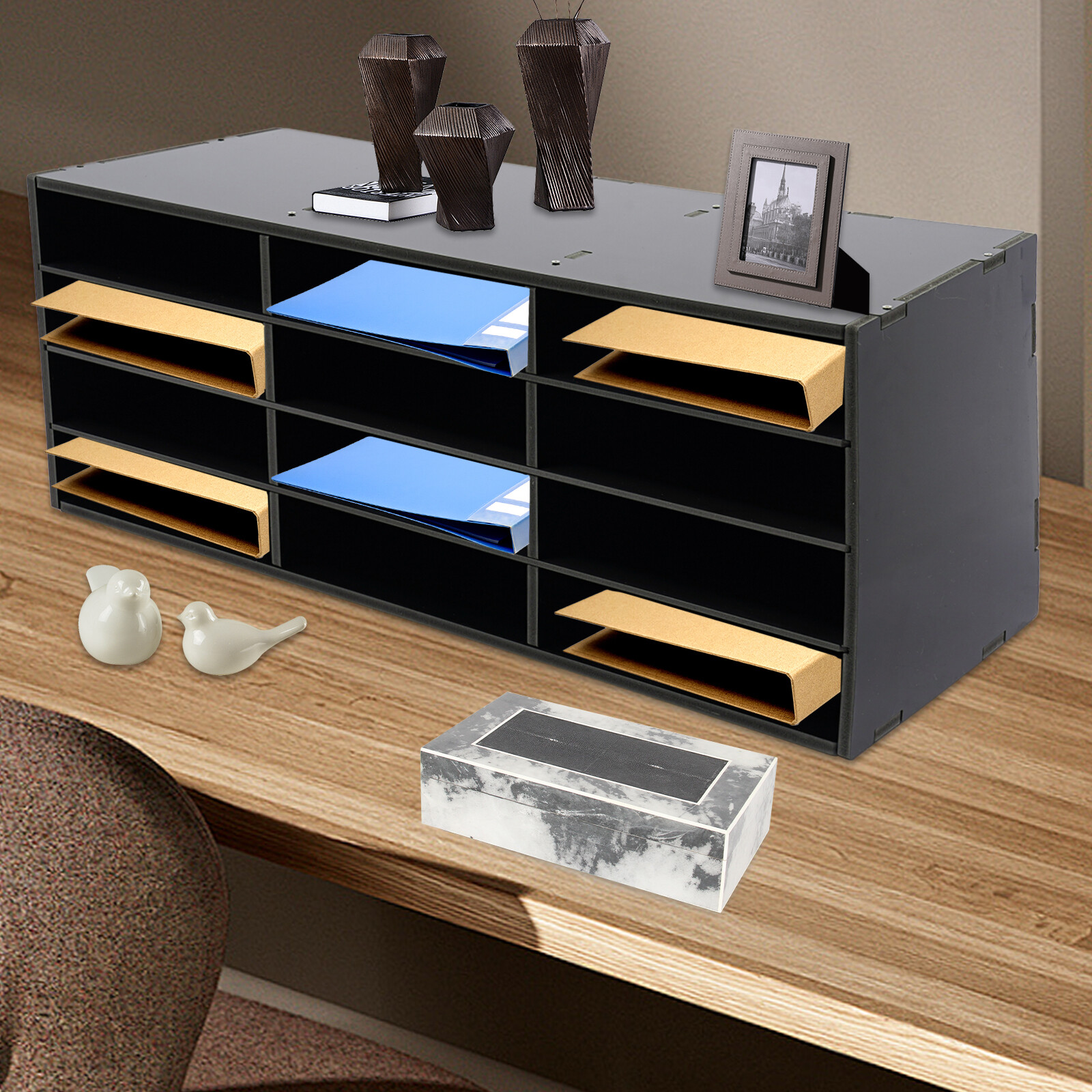 4 Tiers PVC Desktop Countertop Literature Organizer Black Office Home Use NEW