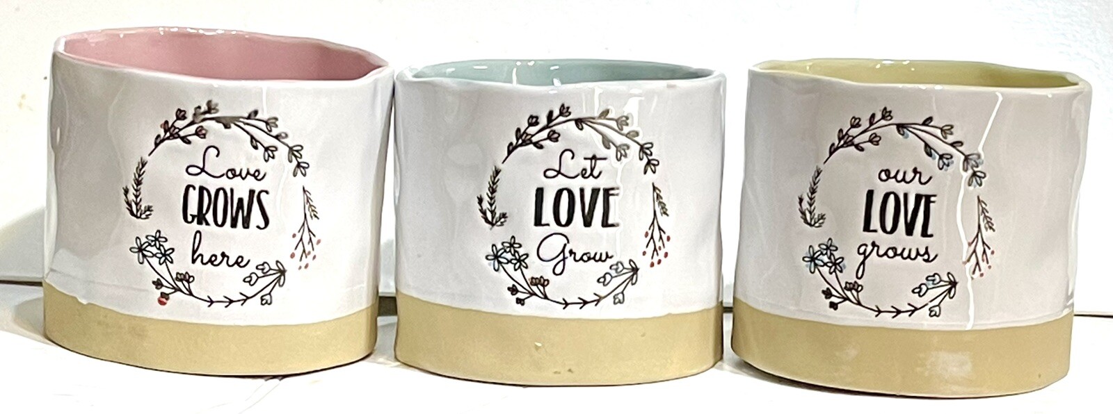 3 Love Grows Here 5” Planter (s) By Blue Sky Under The Sun Ceramic Pot