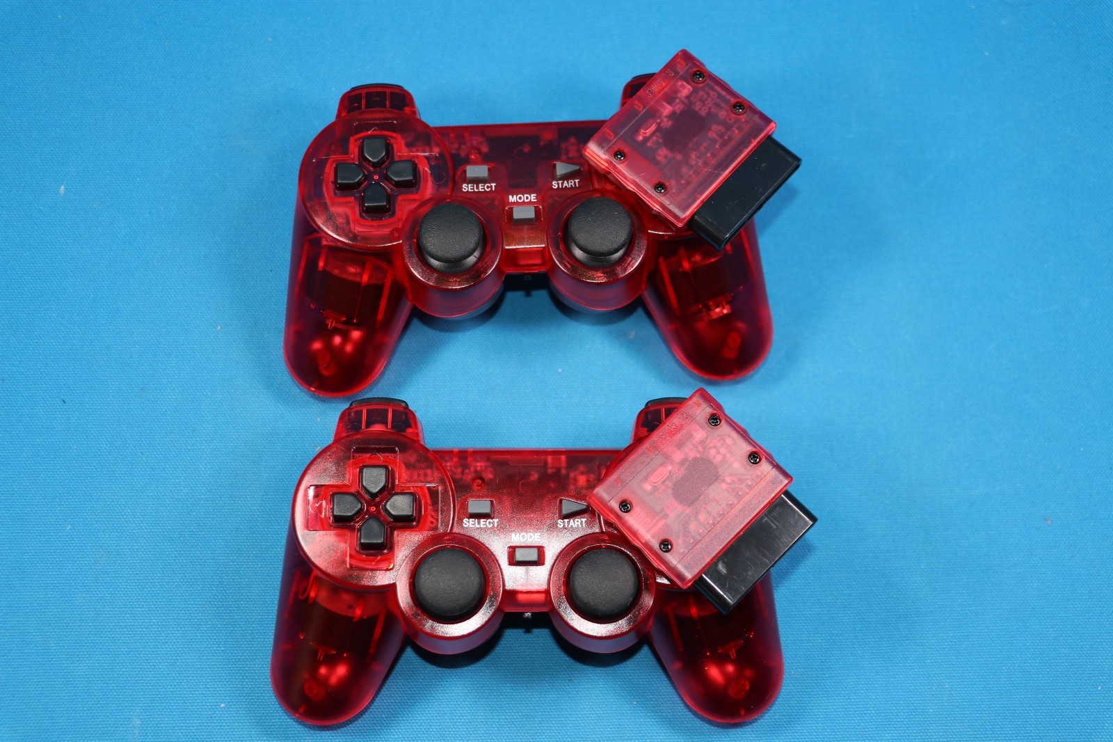 FOR PLAYSTATION 2 PS2 PS1 Dual Vibration WIRELESS Controllers CLEAR RED 2 LOT