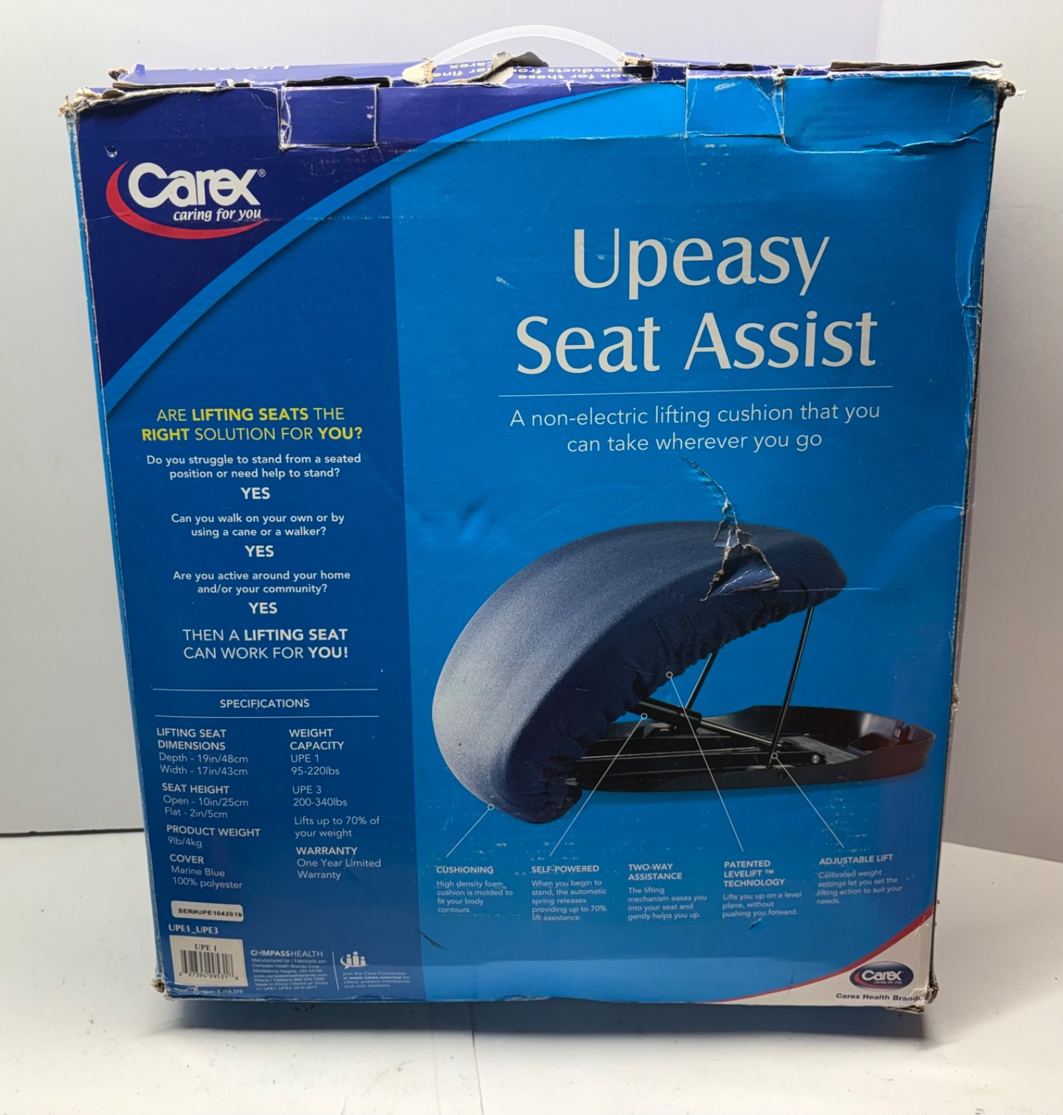 Carex Upeasy Seat Assist Manual Chair Lift And Sofa Stand Assist UPE-1 90-200lbs