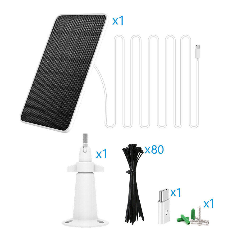 Solar Battery Charger Micro USB+Type-C Charging Solar Panel for Security Camera