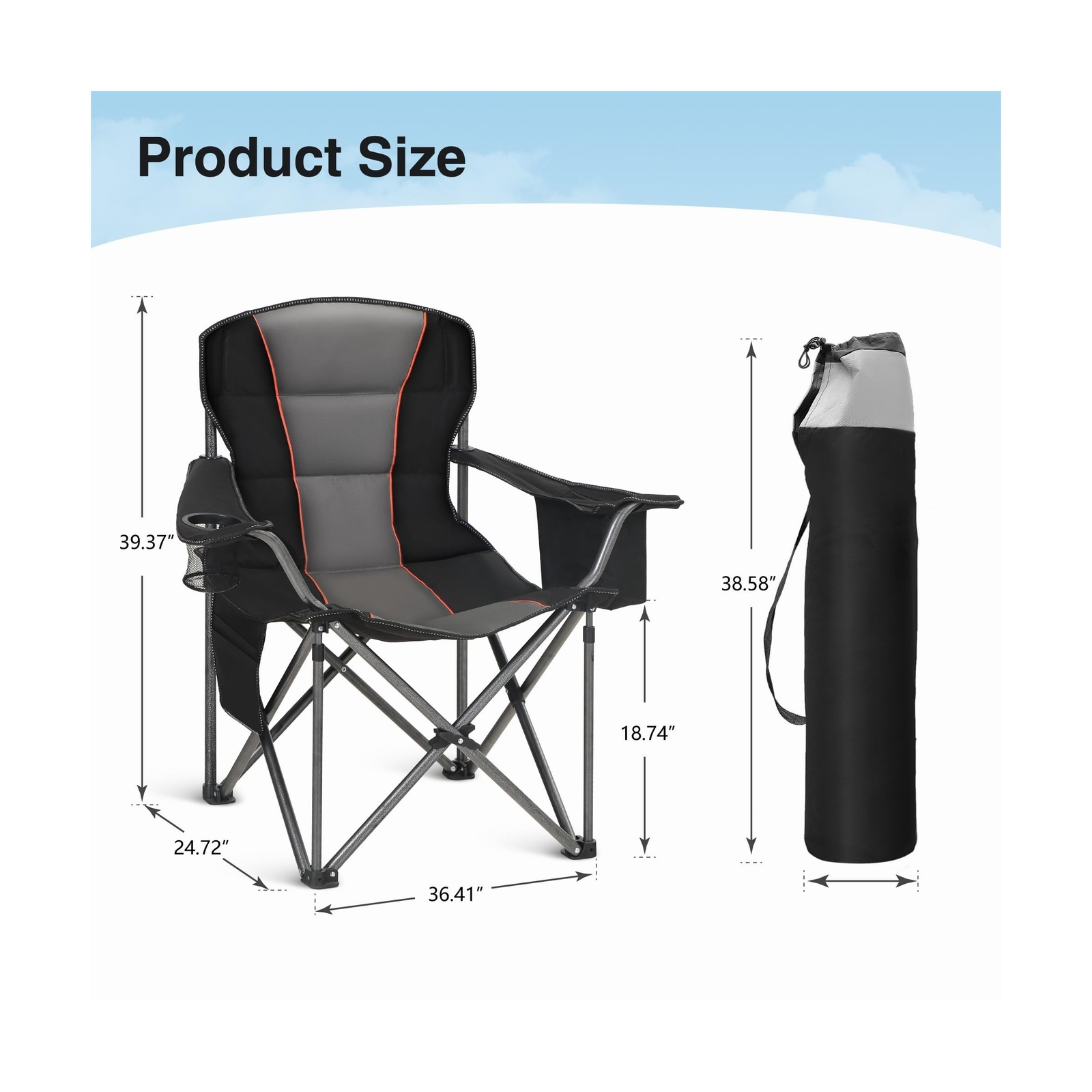 Oversized Portable Camping Folding Chair, Heavy Duty Foldable Outdoor Chair, ...