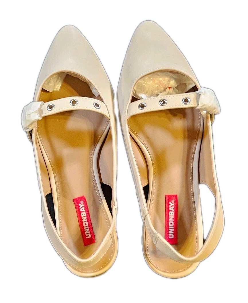 Unionbay Cream Pamira Mary Jane Slingback Pointed Toe Flats Retro Womens SZ 9.5M