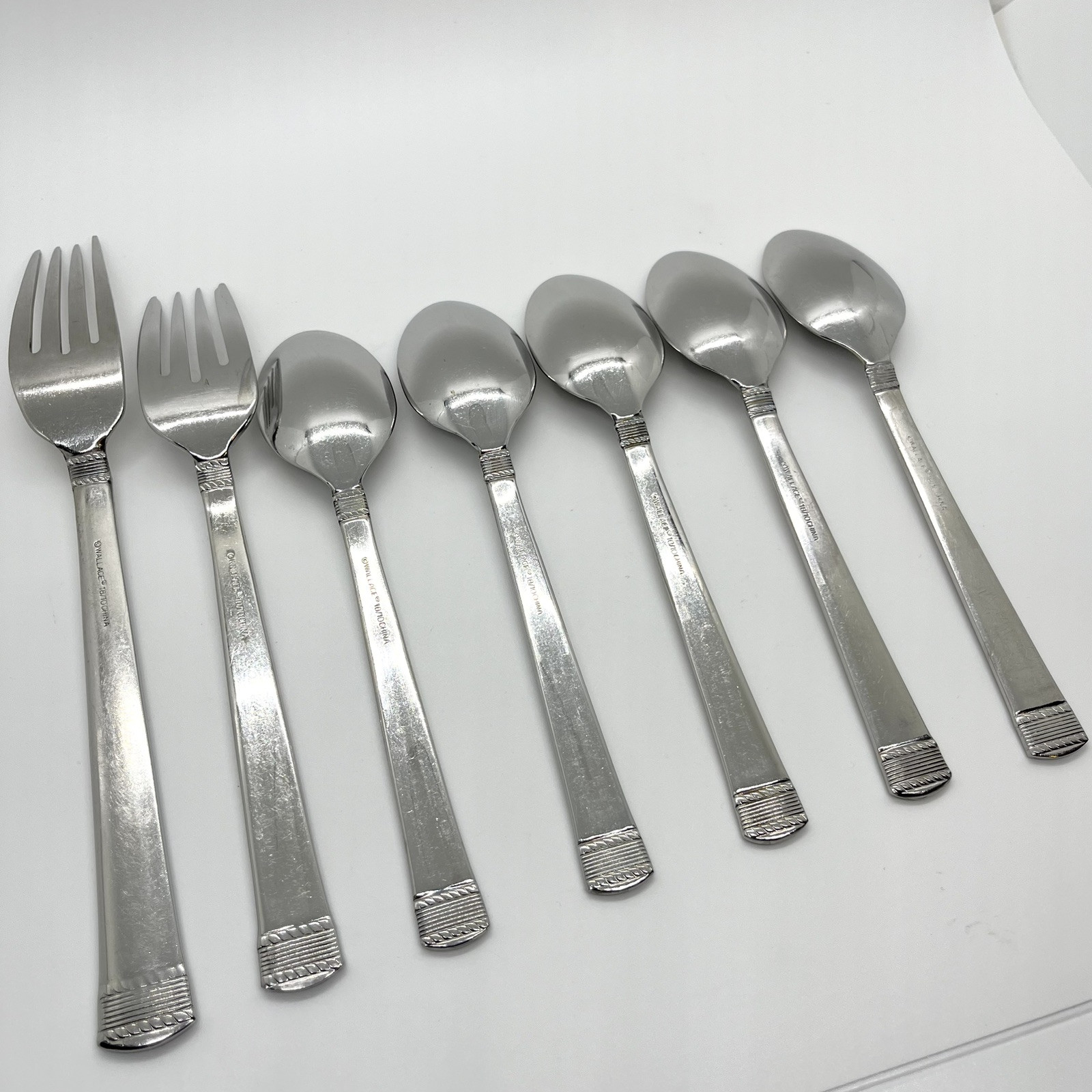 Lot 7 Pcs Wallace Coin Edge Flatware Dinner/Salad Fork & 5 Teaspoons Flatware
