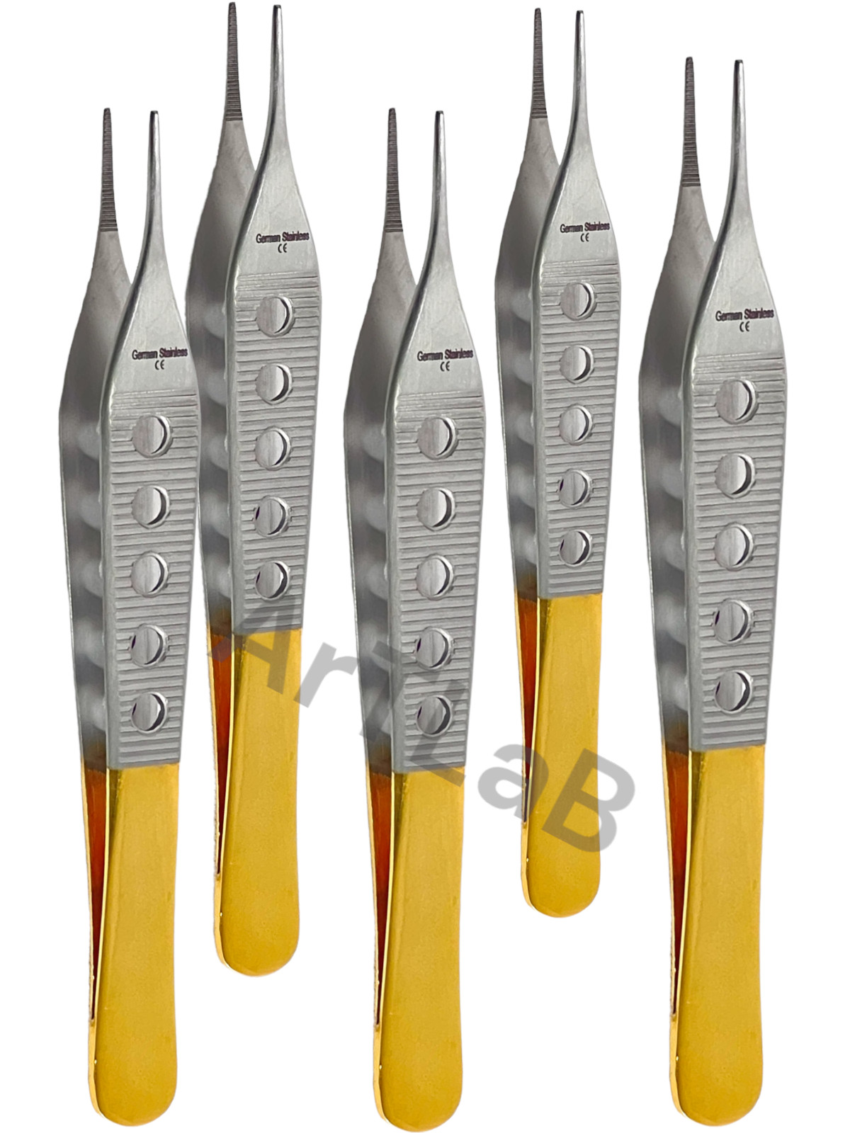 Fine Serrated Tip Adson Dressing Forceps 4.75" w/ Gold Perforated Handle, STR