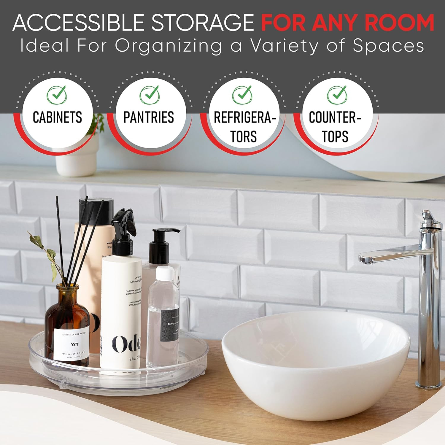 Clear Lazy Susan Turntable Organizer (Pack of 4) 9 Inch Acrylic Rotating Stor...
