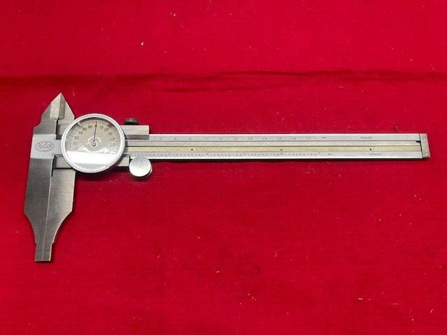 Helios Dial Caliper with Nib Jaws, White Face, 6"   - VINTAGE -leather case