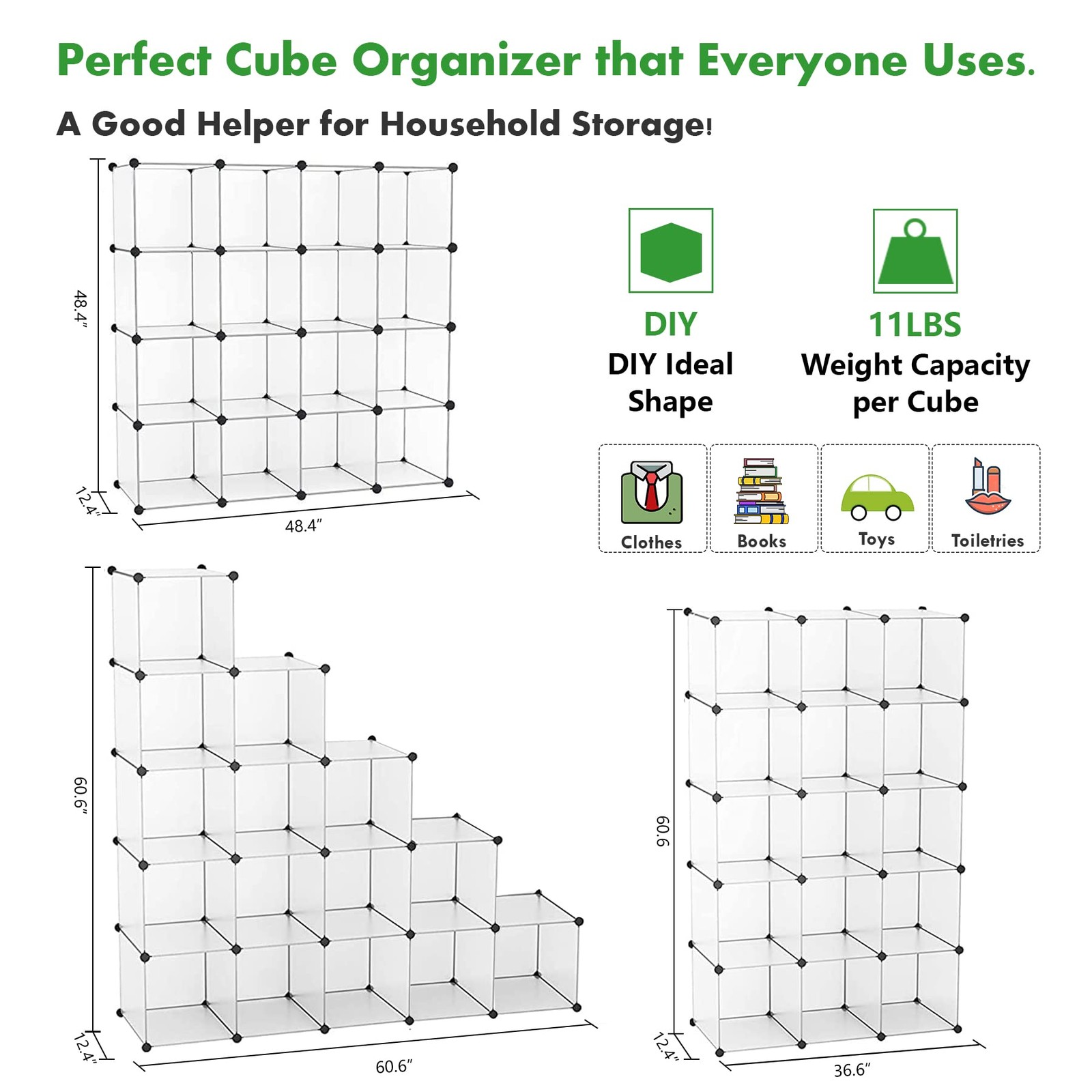 Cube Storage Organizer, 16-Cube Shelves Units, Plastic Storage Cubes, DIY Clo...