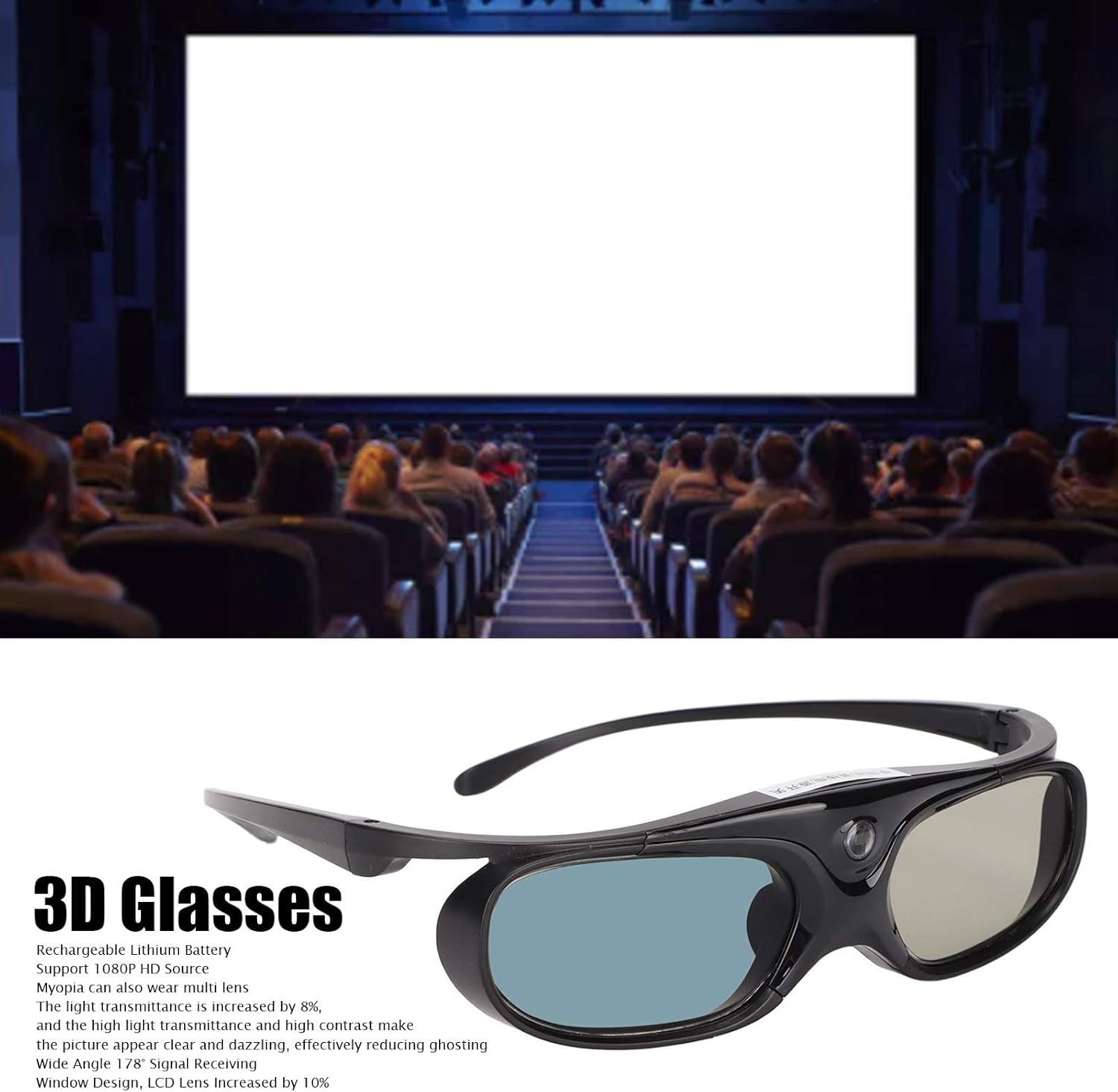 High-Performance 3D Glasses: Rechargeable, Lightweight, for Stunning Visuals