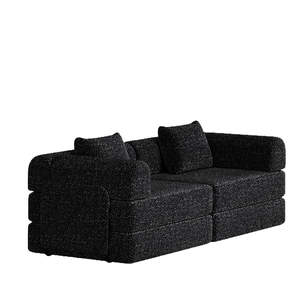 72.4" Convertible Sofa Bed w/ Storage Pockets, Black Chenille Fabric